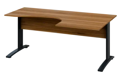 CEK 27 - 187 stůl kancelářský, rohový, pravý, kovová podnož černá, deska 25 mm, široký 1800 mm, ořech světlý